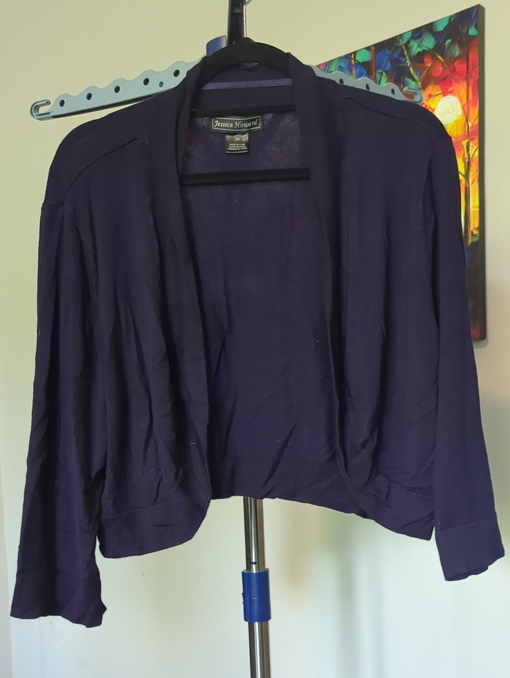 Jessica Howard Deep Blue Draped Open-Front Cropped Blazer #2